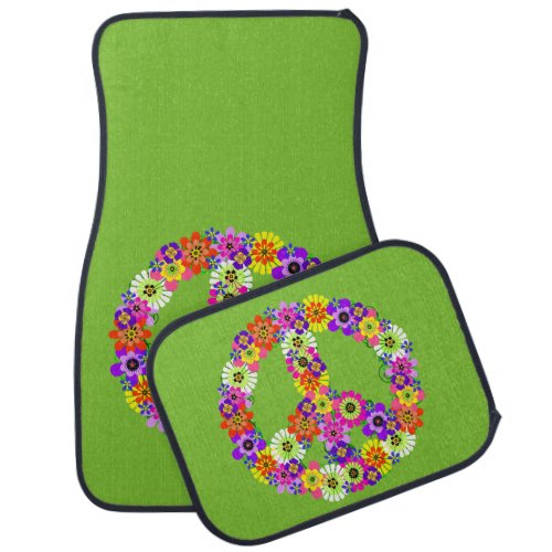 Peace Sign Floral on Lime Green Car Floor Mat