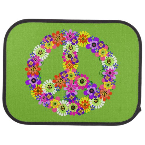 Peace Sign Floral on Lime Green Car Mat