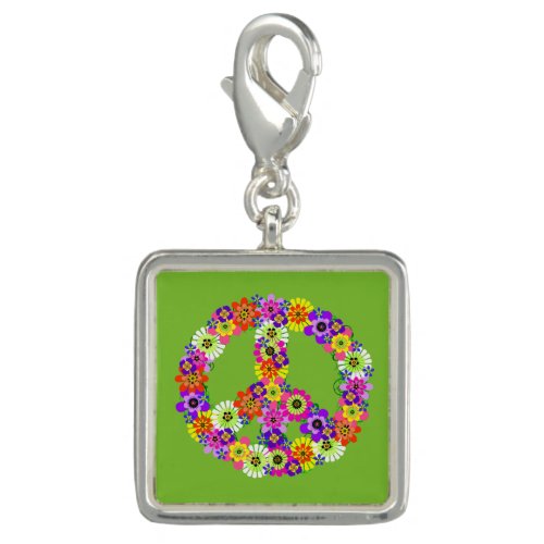 Peace Sign Floral on Lime Green Charm