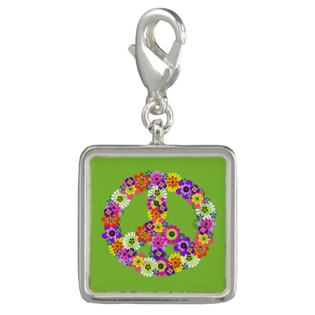Peace Sign Floral on Lime Green Charm (Front)