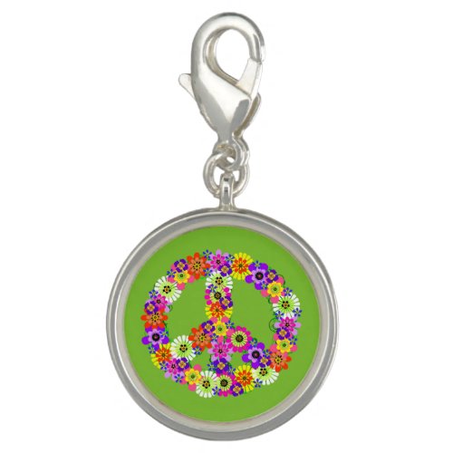 Peace Sign Floral on Lime Green Charm