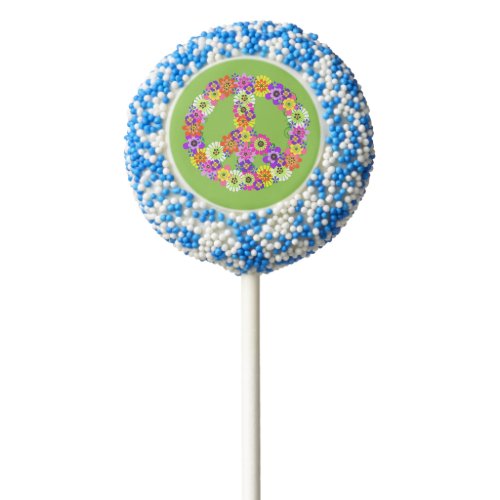 Peace Sign Floral on Lime Green Chocolate Covered Oreo Pop