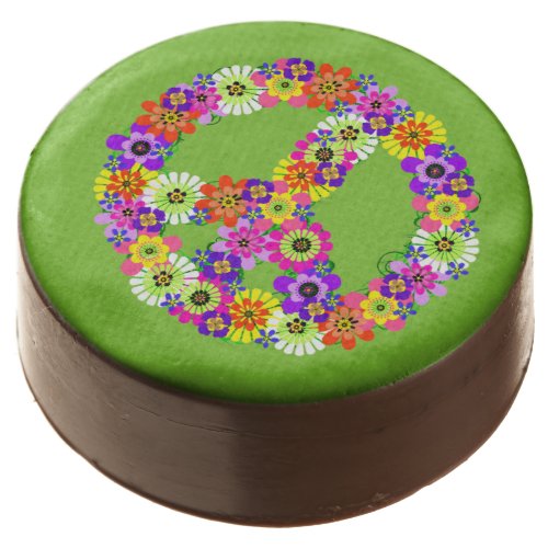 Peace Sign Floral on Lime Green Chocolate Dipped Oreo