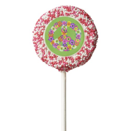 Peace Sign Floral on Lime Green Chocolate Dipped Oreo Pop