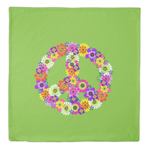 Peace Sign Floral on Lime Green Duvet Cover