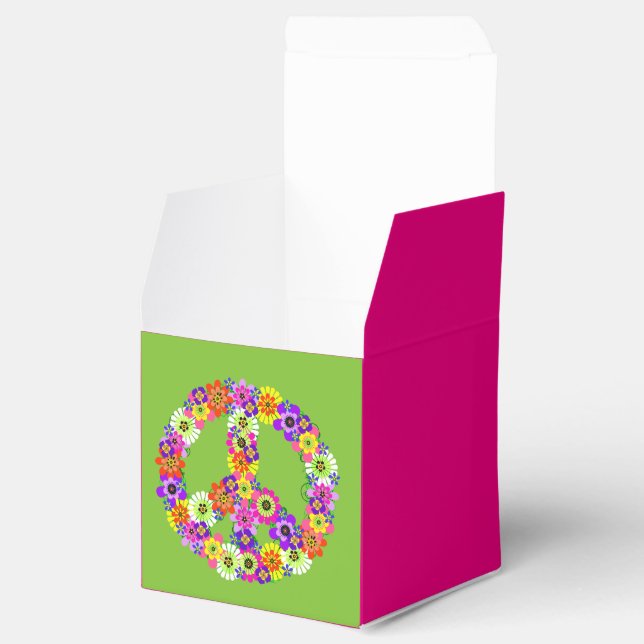 Peace Sign Floral on Lime Green Favor Boxes (Opened)
