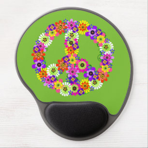 Peace Sign Floral on Lime Green Gel Mouse Pad