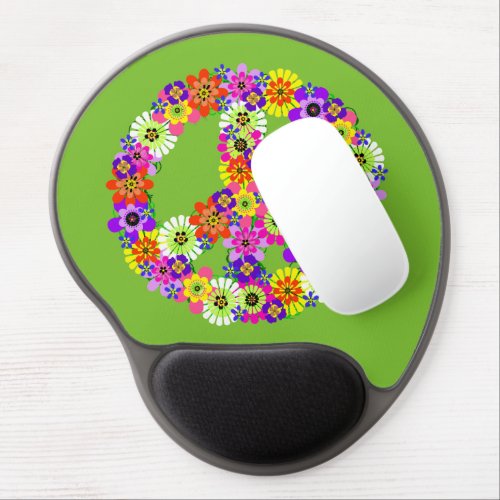 Peace Sign Floral on Lime Green Gel Mouse Pad