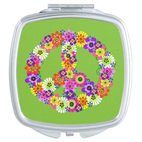 Peace Sign Floral on Lime Green Makeup Mirror