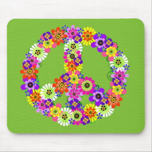 Peace Sign Floral on Lime Green Mouse Pad