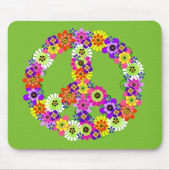 Peace Sign Floral On Lime Green Mouse Pad by Mistflower at Zazzle
