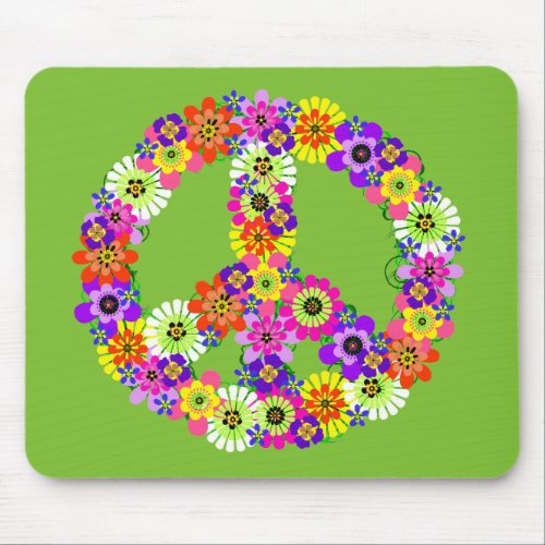 Peace Sign Floral on Lime Green Mouse Pad
