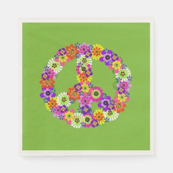 Peace Sign Floral On Lime Green Napkins by Mistflower at Zazzle