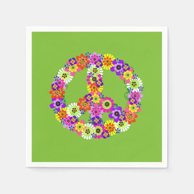 Peace Sign Floral on Lime Green Napkins (Front)