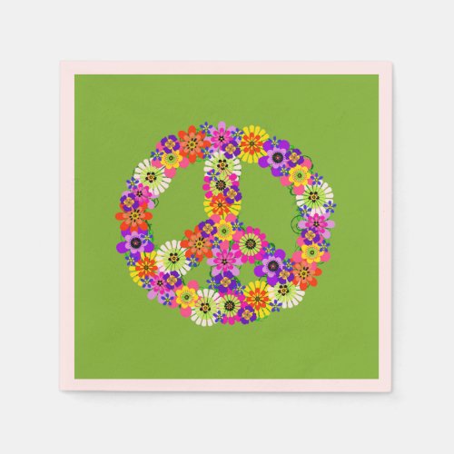 Peace Sign Floral on Lime Green Napkins