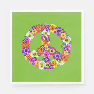 Peace Sign Floral on Lime Green Napkins