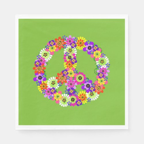 Peace Sign Floral on Lime Green Napkins