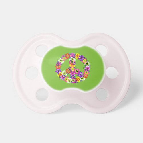 Peace Sign Floral on Lime Green Pacifier