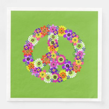 Peace Sign Floral On Lime Green Paper Dinner Napkins by Mistflower at Zazzle