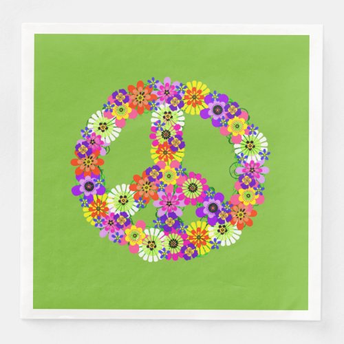 Peace Sign Floral on Lime Green Paper Dinner Napkins