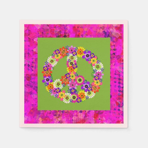 Peace Sign Floral on Lime Green Petals Napkins