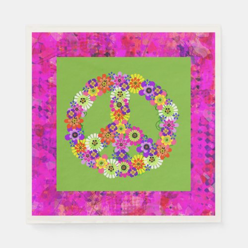 Peace Sign Floral on Lime Green Petals Napkins