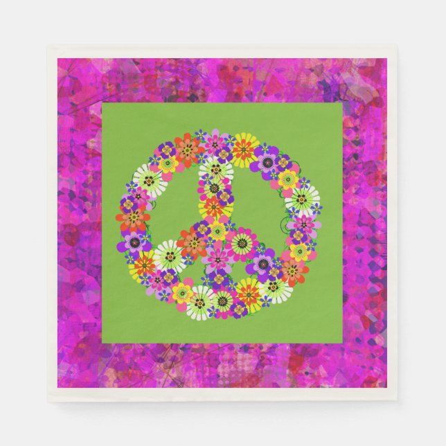 Peace Sign Floral on Lime Green Petals Napkins (Front)