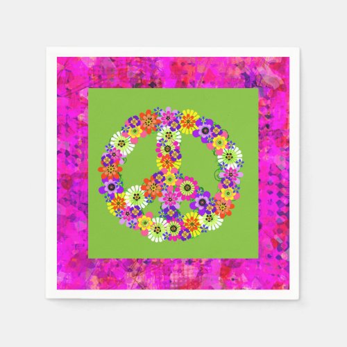 Peace Sign Floral on Lime Green Petals Napkins