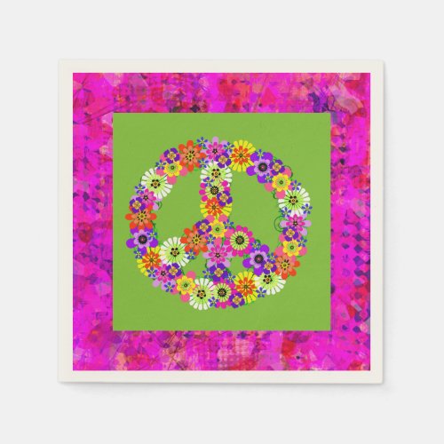 Peace Sign Floral on Lime Green Petals Napkins