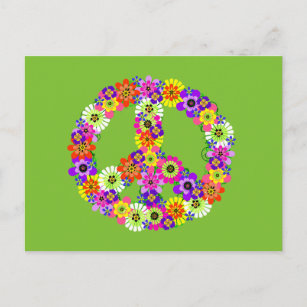 Peace Sign Floral on Lime Green Postcard