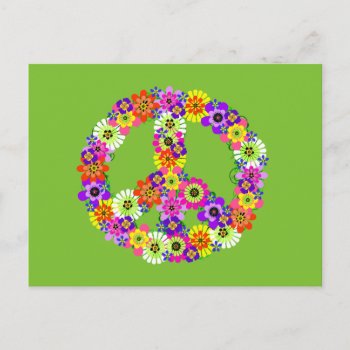 Peace Sign Floral On Lime Green Postcard by Mistflower at Zazzle