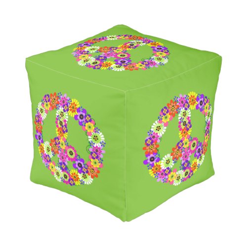 Peace Sign Floral on Lime Green Pouf