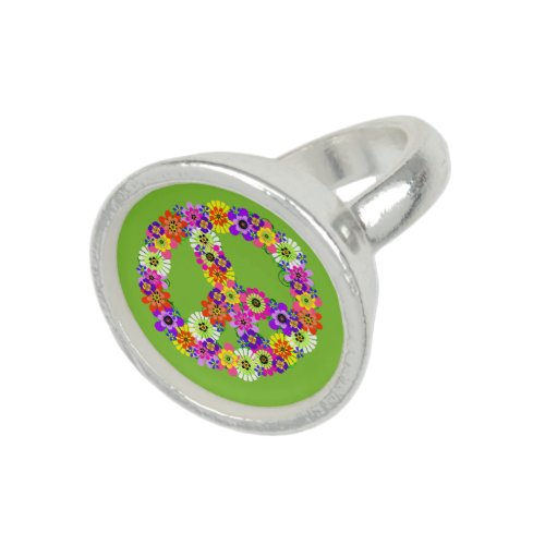 Peace Sign Floral on Lime Green Ring