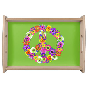 Peace Sign Floral on Lime Green Serving Tray