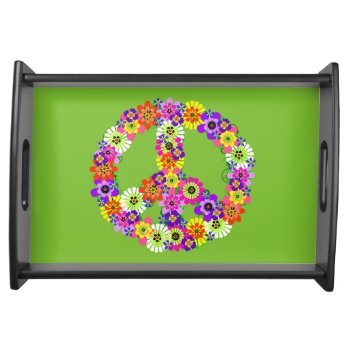 Peace Sign Floral On Lime Green Serving Tray by Mistflower at Zazzle