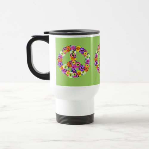 Peace Sign Floral on Lime Green Travel Mug