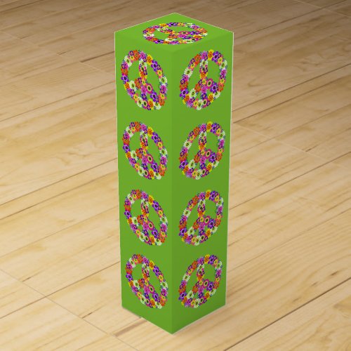 Peace Sign Floral on Lime Green Wine Gift Box