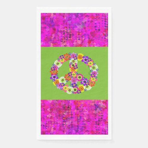 Peace Sign Floral on Lime Green with Petals Paper Guest Towels
