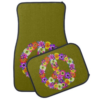 Peace Sign Floral On Olive Green Car Floor Mat by Mistflower at Zazzle