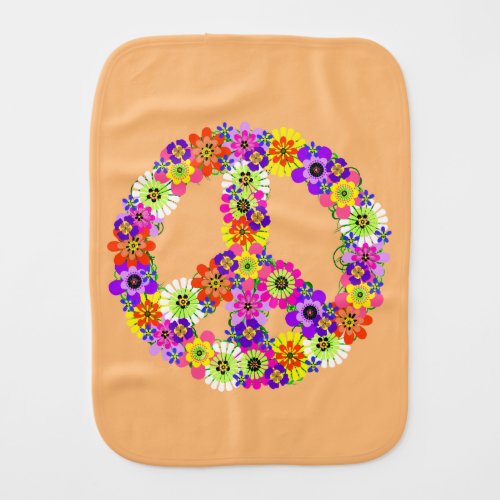 Peace Sign Floral on Peach Baby Burp Cloth
