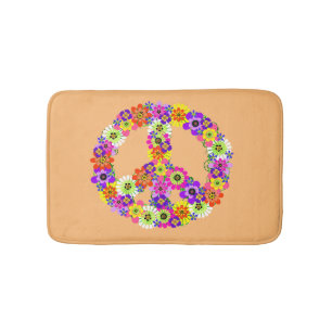 Peace Sign Floral on Peach Bathroom Mat