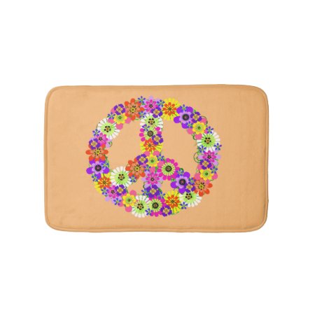 Peace Sign Floral On Peach Bathroom Mat