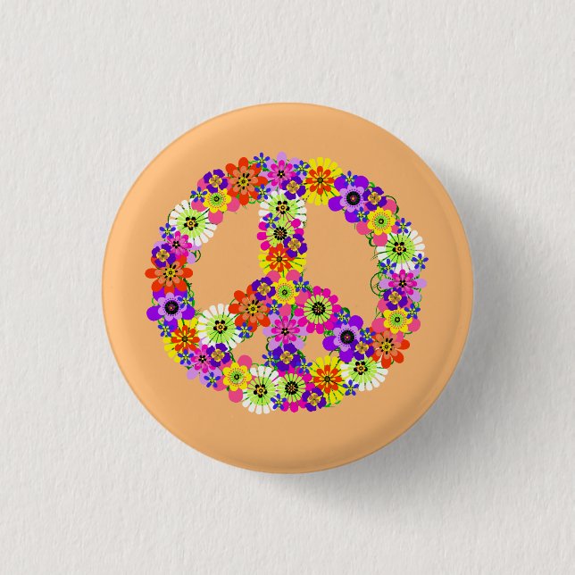 Peace Sign Floral on Peach Button (Front)