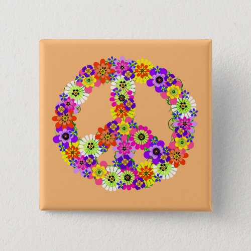 Peace Sign Floral on Peach Button