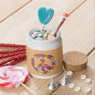 Peace Sign Floral on Peach Candy Jar