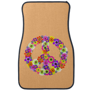 Peace Sign Floral on Peach Car Mat