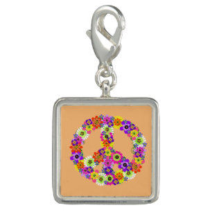 Peace Sign Floral on Peach Charm