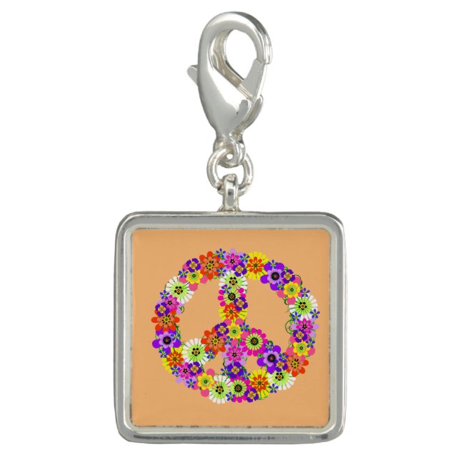Peace Sign Floral on Peach Charm (Front)