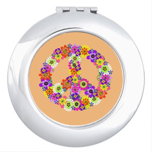 Peace Sign Floral on Peach Compact Mirror