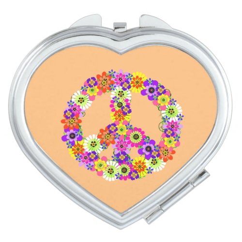 Peace Sign Floral on Peach Compact Mirror